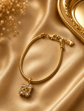 Gold CZ Gift Box Charm Snake Chain Bracelet
