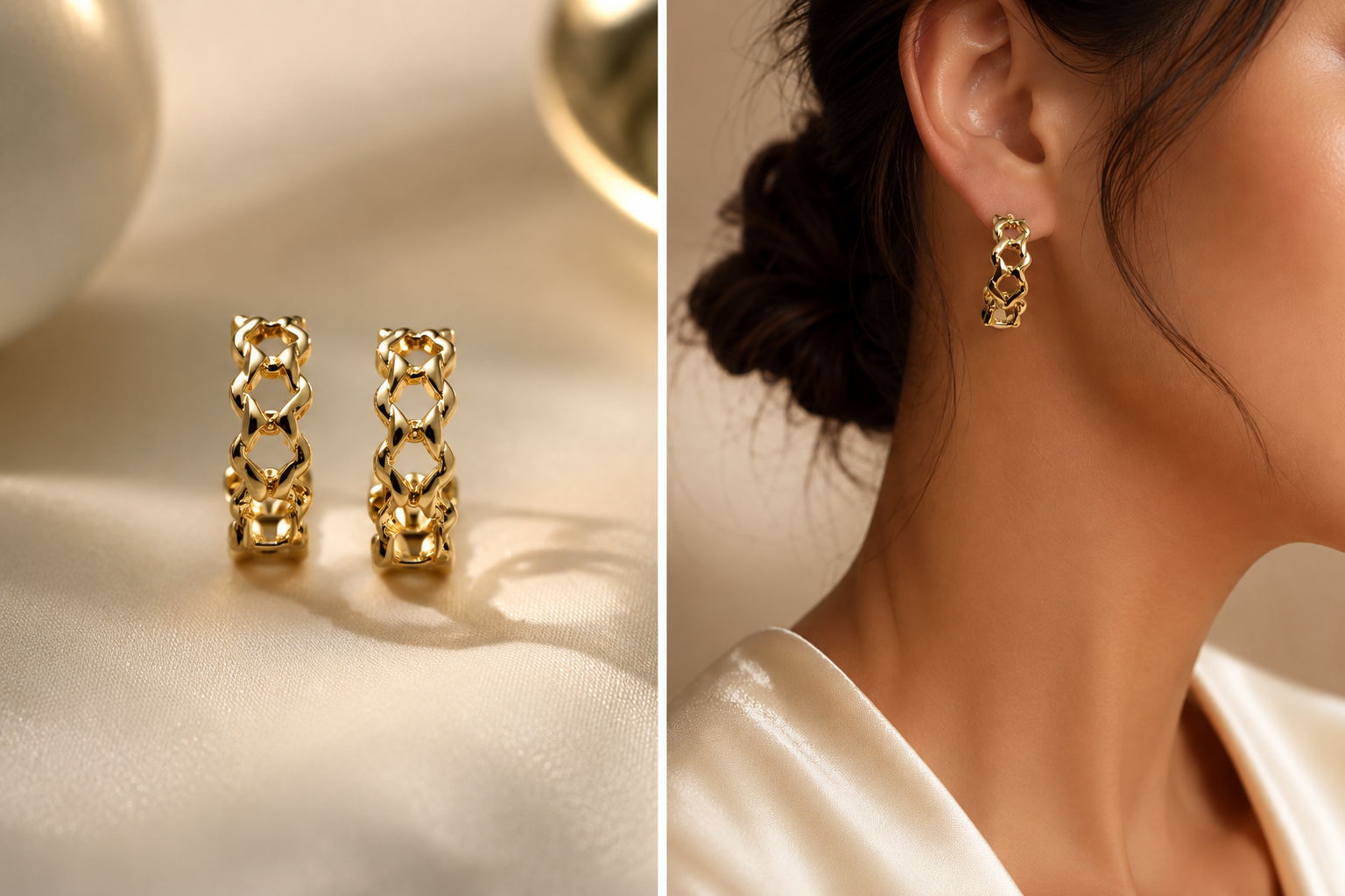 Gold Cuban Link Huggie Hoop Earrings