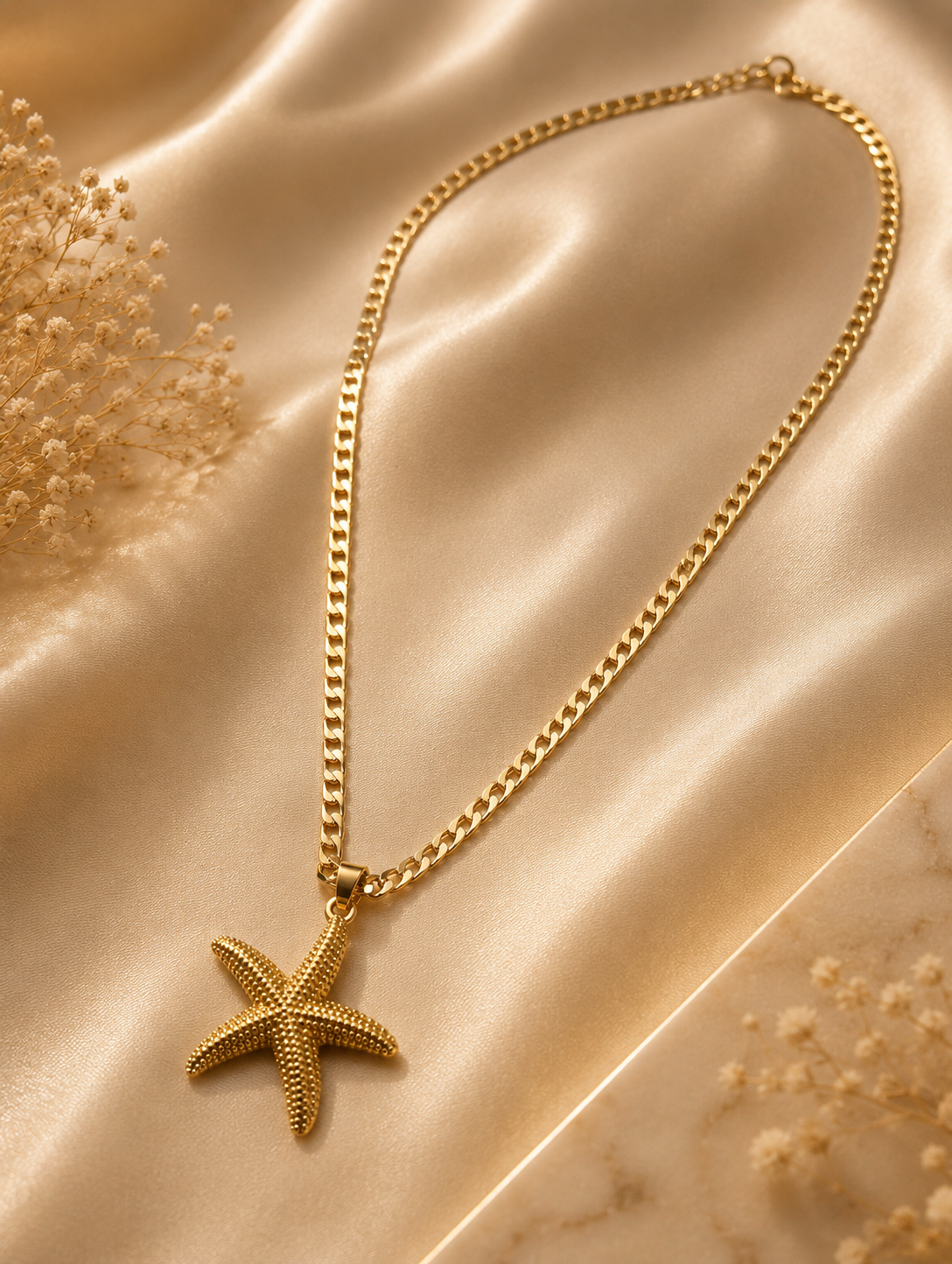 Gold Starfish Pendant Cuban Chain Necklace