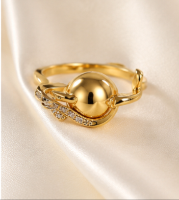 Golden Orbit Crystal Ring – Gold-Plated Sphere Statement Ring size 8