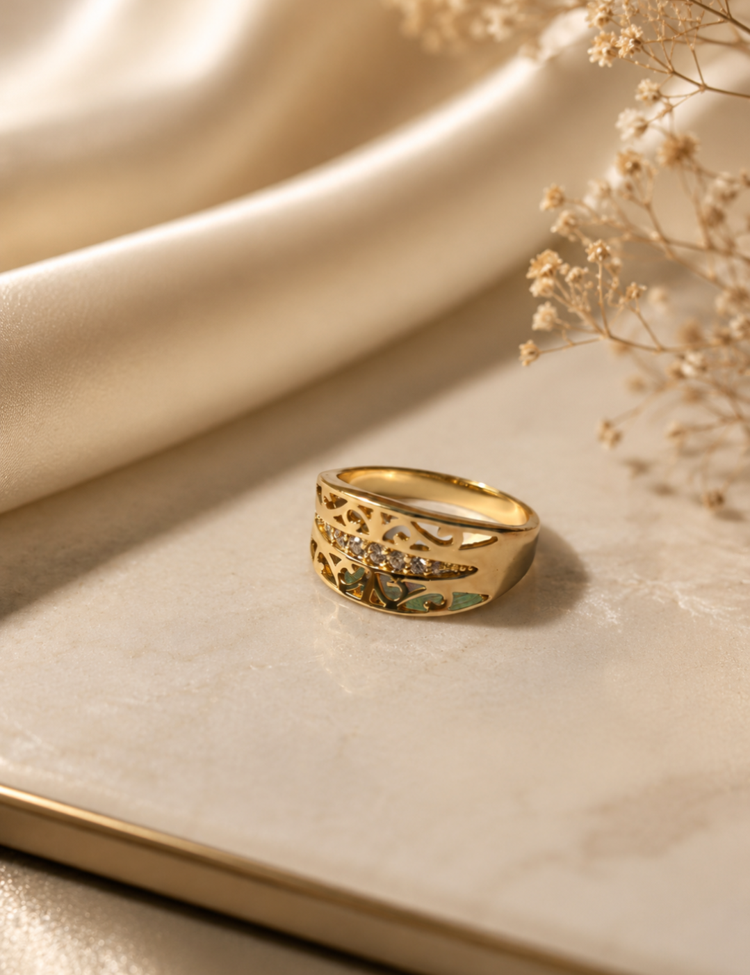 Gold Filigree Butterfly Band Ring – Turquoise Enamel & Crystal Accent size 7