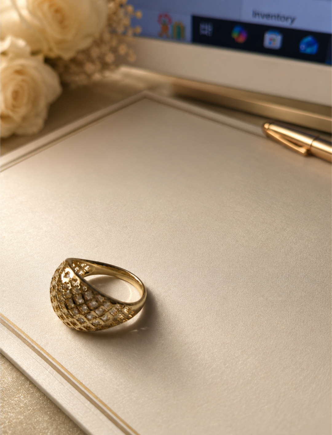 Gold Woven Dome Ring – Textured Basket Weave Statement Ring size 7