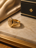 Gold Honeycomb Signet Ring – Crystal Pavé Cluster Statement Ring size 9