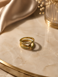 Gold Multi-Band Ring – Layered Crystal Pavé Ring with Orb Detail size 7