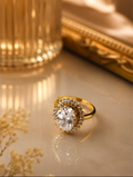 Gold Oval Halo Crystal Ring – Large Center Stone Statement Ring size 6