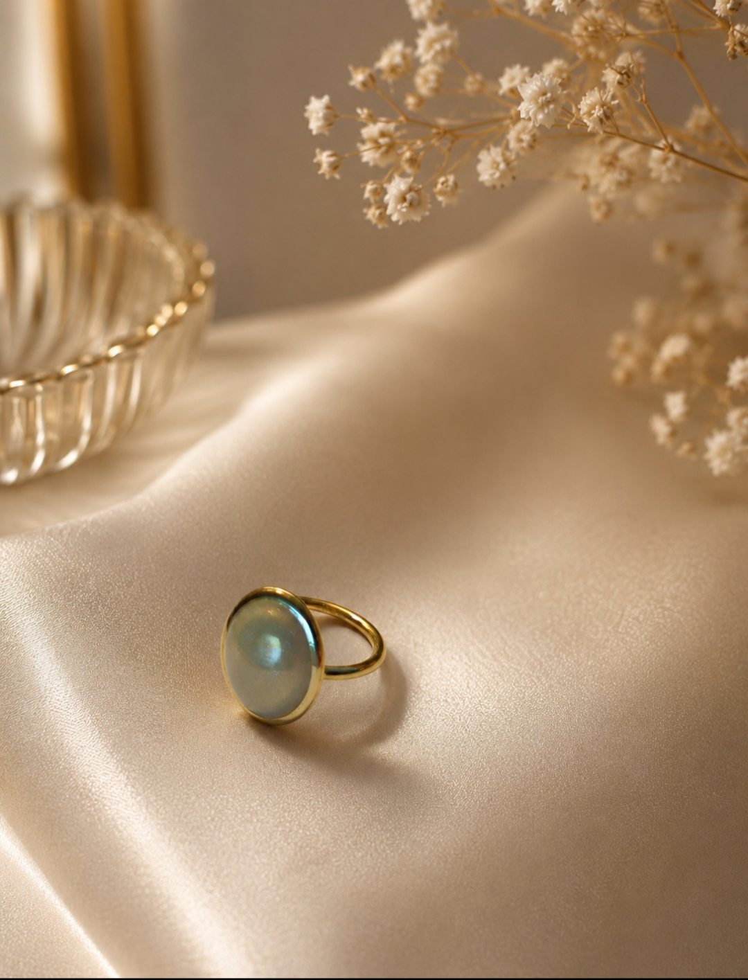 Gold Moonstone Cabochon Ring size 9