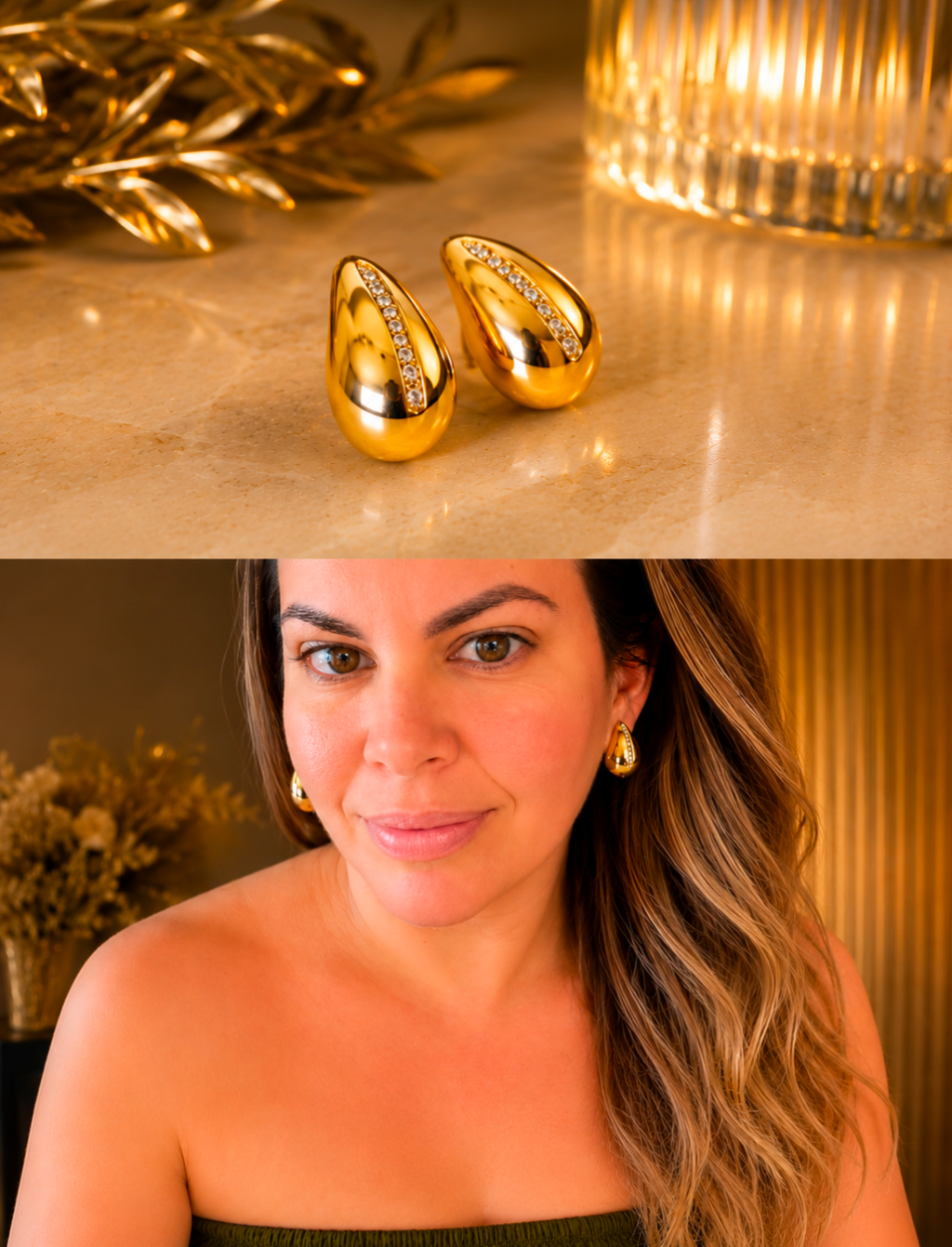 Gold Teardrop Crystal Pavé Earrings