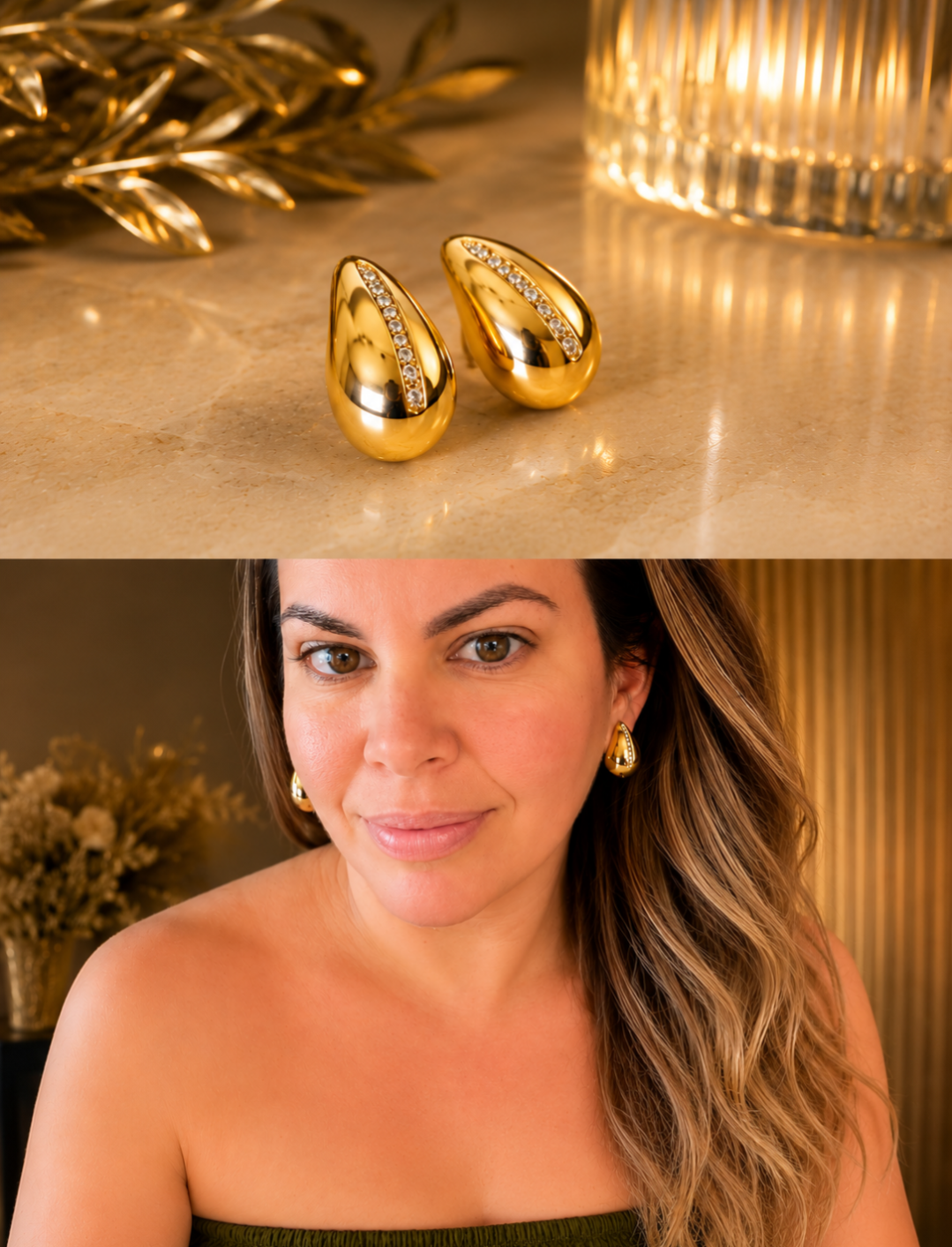 Gold Teardrop Crystal Pavé Earrings