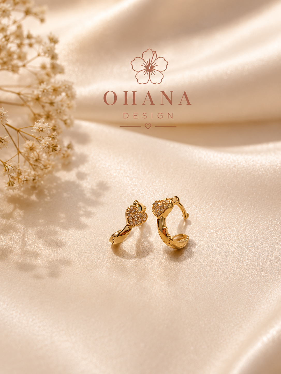 Gold Pavé Heart Huggie Earrings