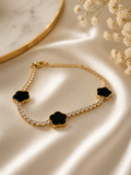 Gold Black Clover Crystal Tennis Bracelet