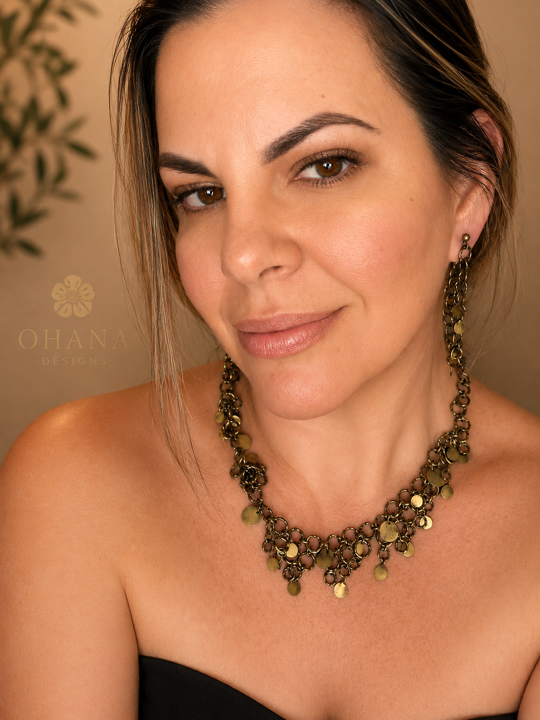 Antique Gold Coin Charm Necklace & Earring Set