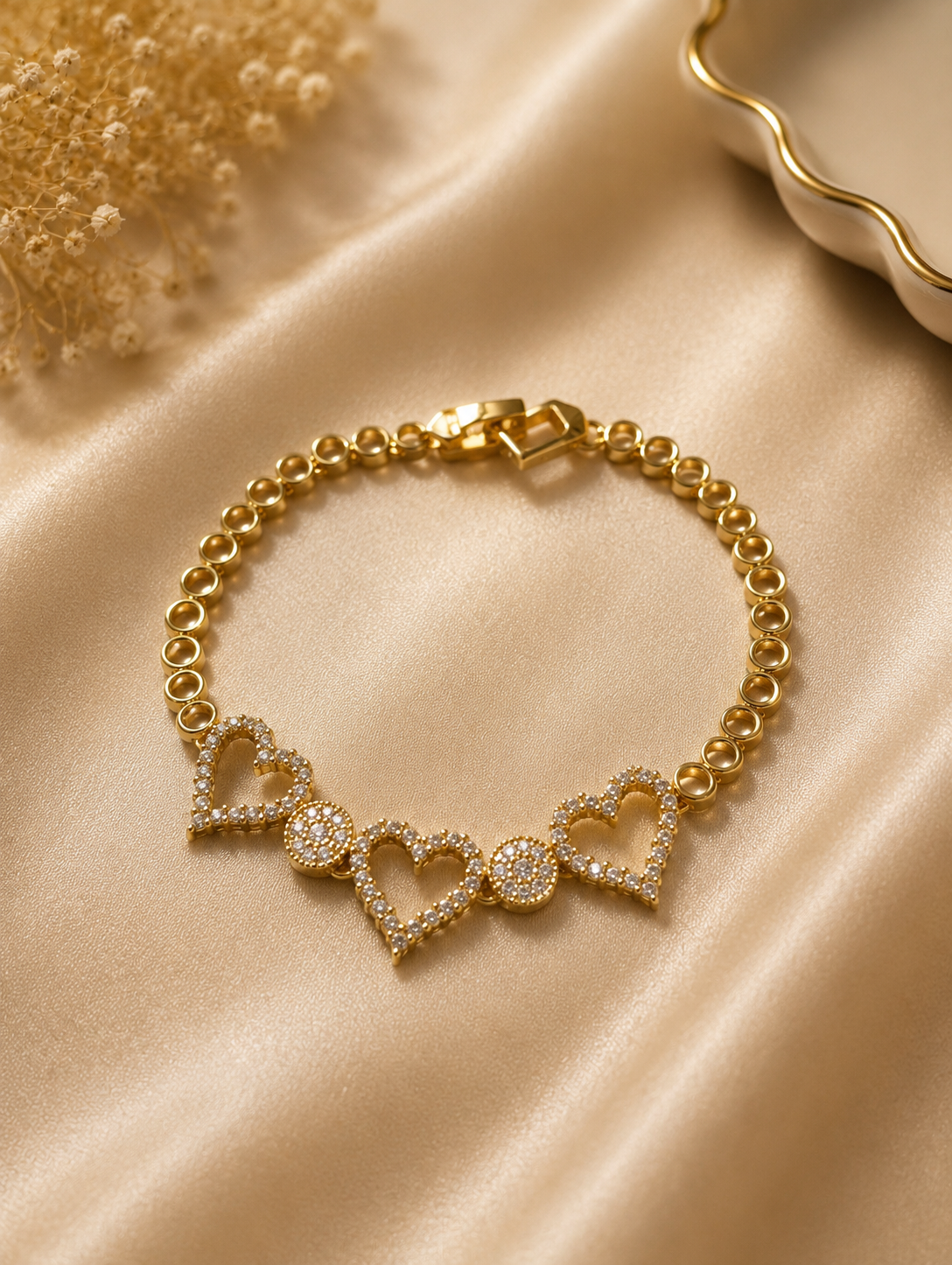 Gold Pavé Multi-Heart Chain Bracelet