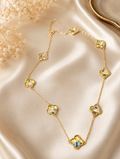 Gold Aurora Borealis Clover Station Necklace