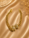 Gold Cuban Chain Bracelet with Iced Teddy Bear Charm