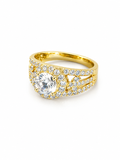 Gold Royal Halo Ring – Crystal Center Stone with Sparkling Halo size 8