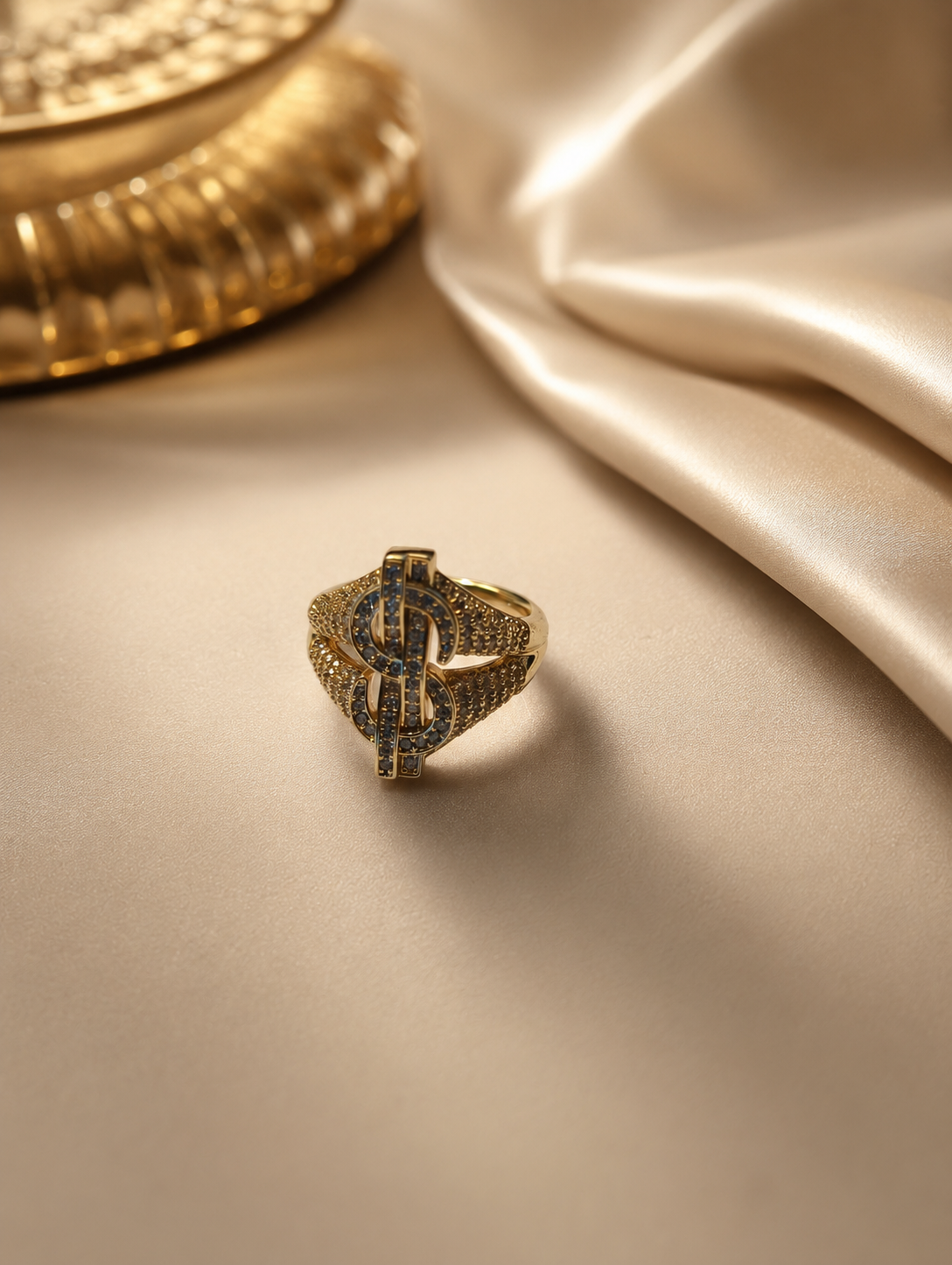 Gold Dollar Sign CZ Pavé Ring size 7