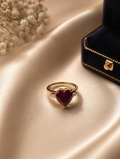 Gold Heart Ruby CZ Ring with Baguette Accents size 7