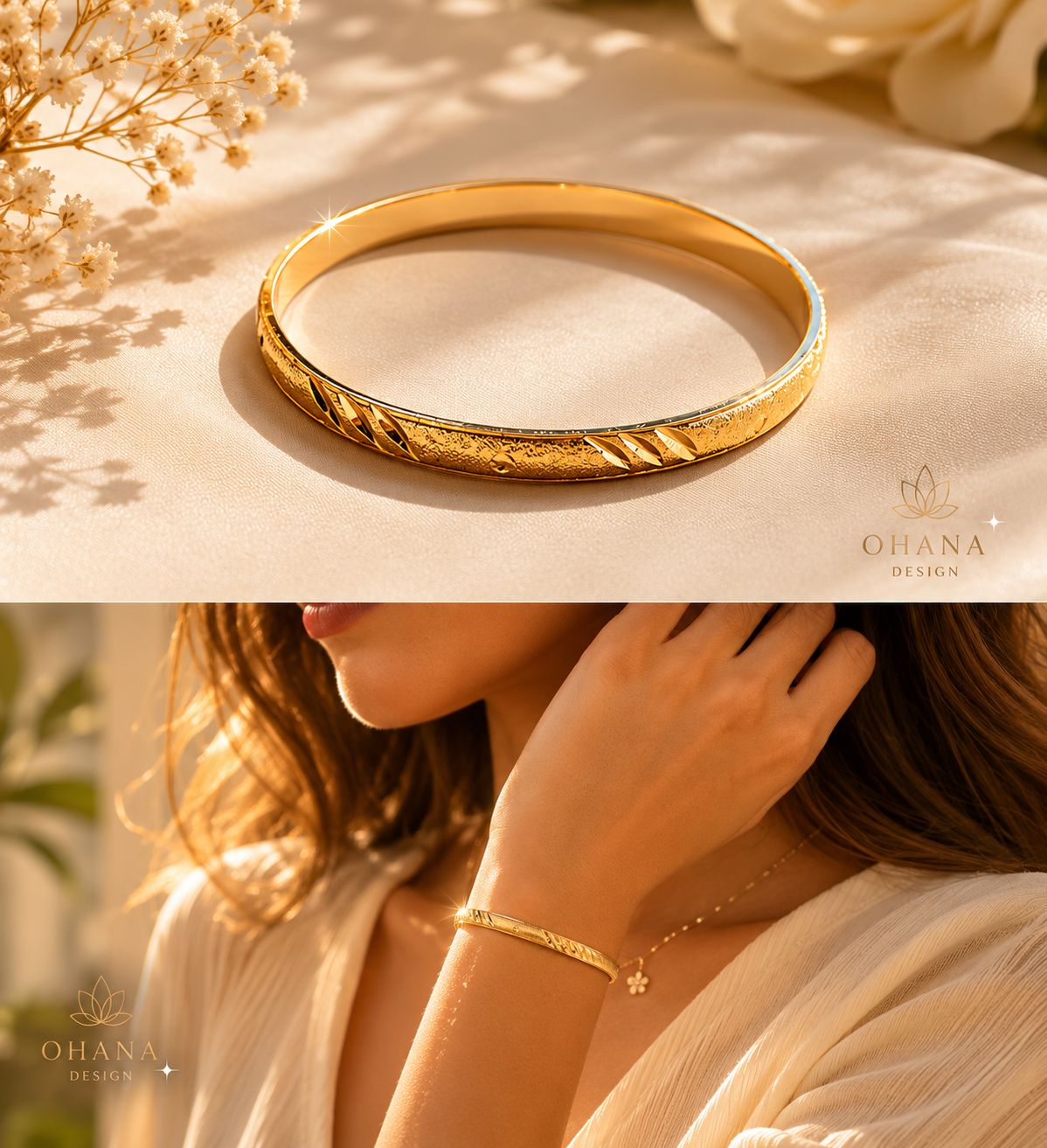 Gold Crystal  Hinged Bangle Bracelet