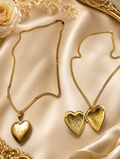 Gold Engraved Heart Locket Necklace – Vintage Floral Keepsake Pendant