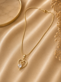Gold Open Heart Solitaire Crystal Snake Chain Necklace