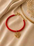 Gold Filigree Heart Red Rope Bracelet