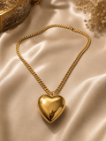 Gold Puffy Heart Pendant Necklace