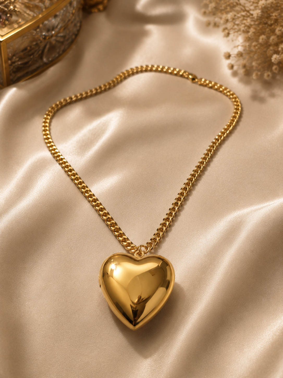 Gold Puffy Heart Pendant Necklace