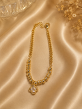 Gold Bead Bracelet with Crystal Clover Charm