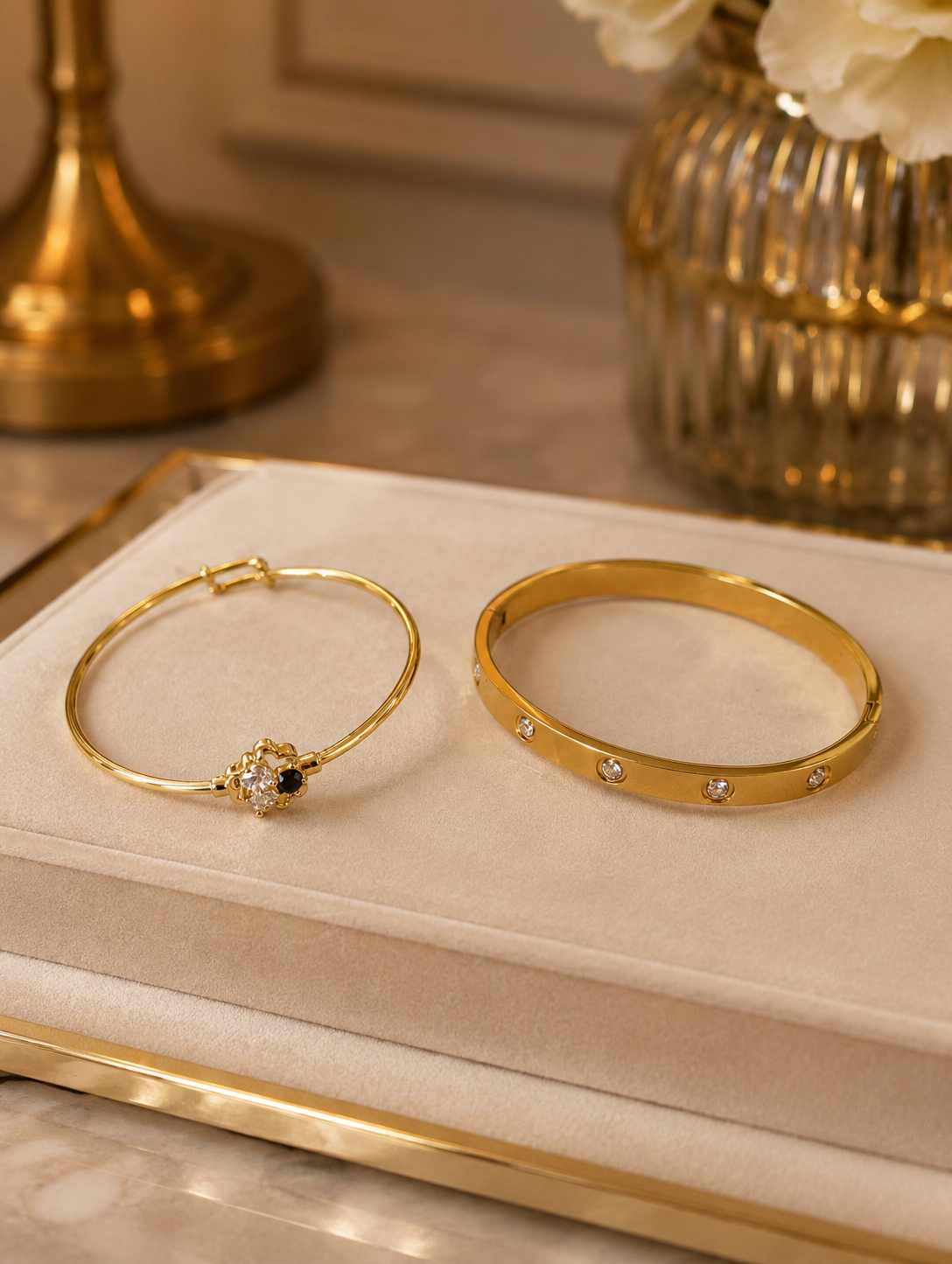 Gold Screw Bangle Bracelet Set mother & daughter