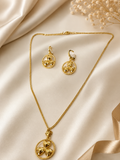 Gold Four-Leaf Clover Circle Necklace & Earrings Set