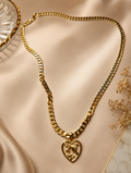 Gold Mother & Child Heart Pendant Necklace – Sculpted Figure Cuban Link Chain