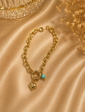 Gold Chunky Chain Bracelet with Puffy Heart & Turquoise Charm