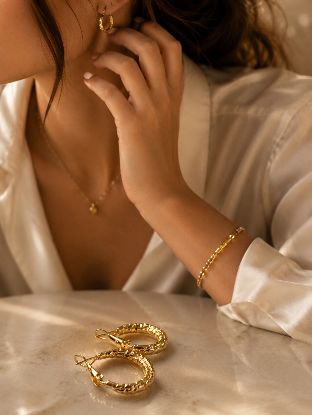 Gold Textured Chain Link Hoop Earrings