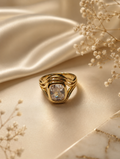 Gold Cushion-Cut CZ Bezel Signet Ring with Ridged Shoulders size 8.5
