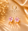 Gold Pink Princess-Cut Stud Earrings