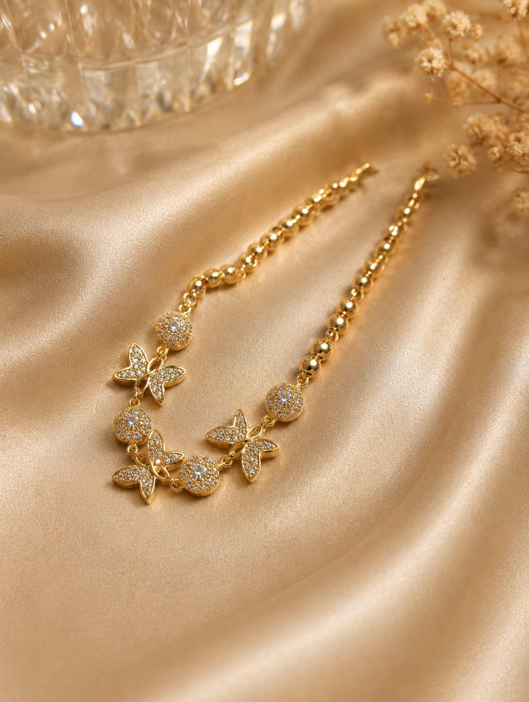 Gold Pavé Butterfly & Crystal Charm Bracelet
