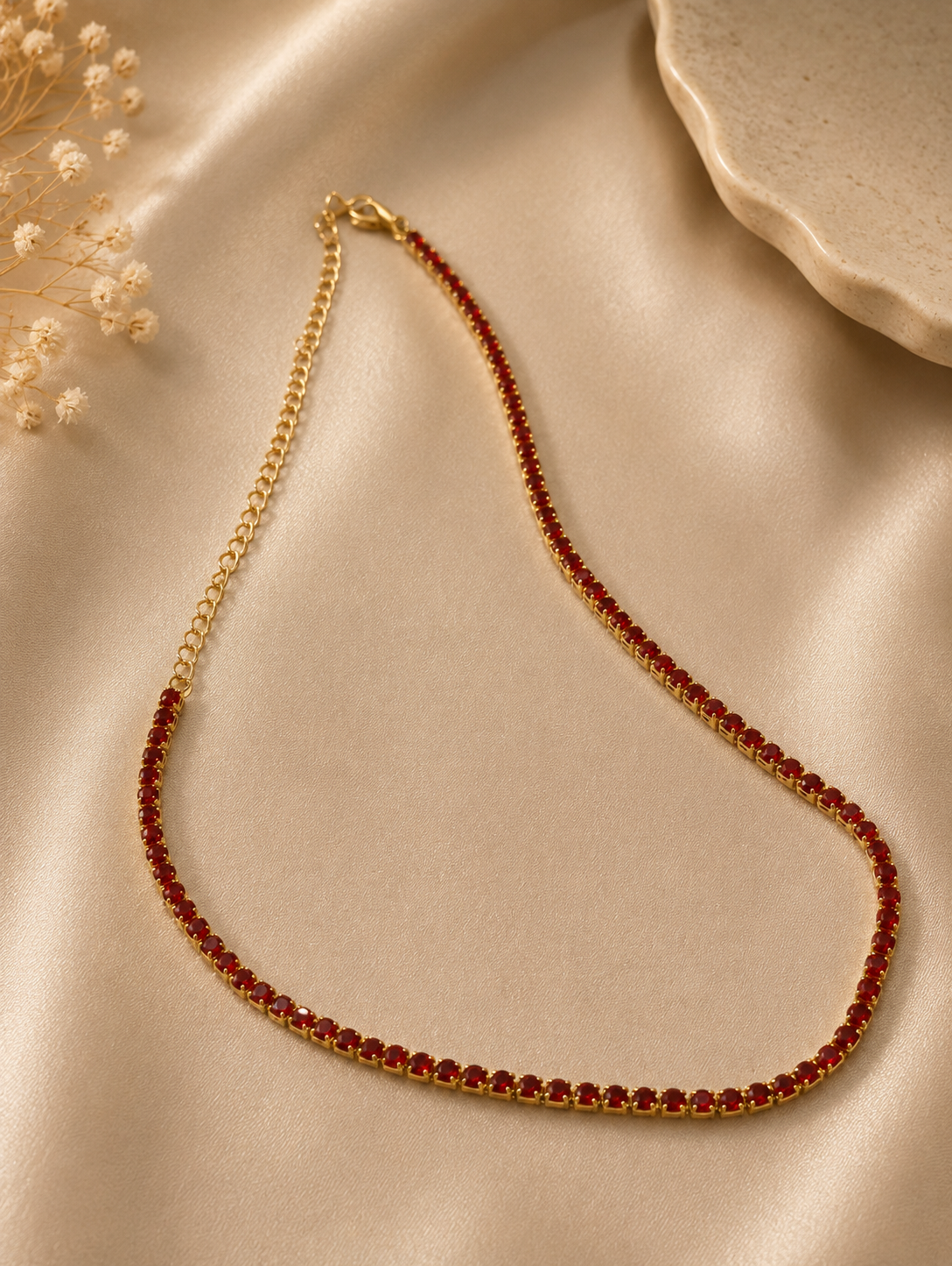 Gold Red Crystal Tennis Necklace