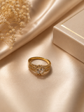 Gold Triple-Band CZ Solitaire Ring size 8